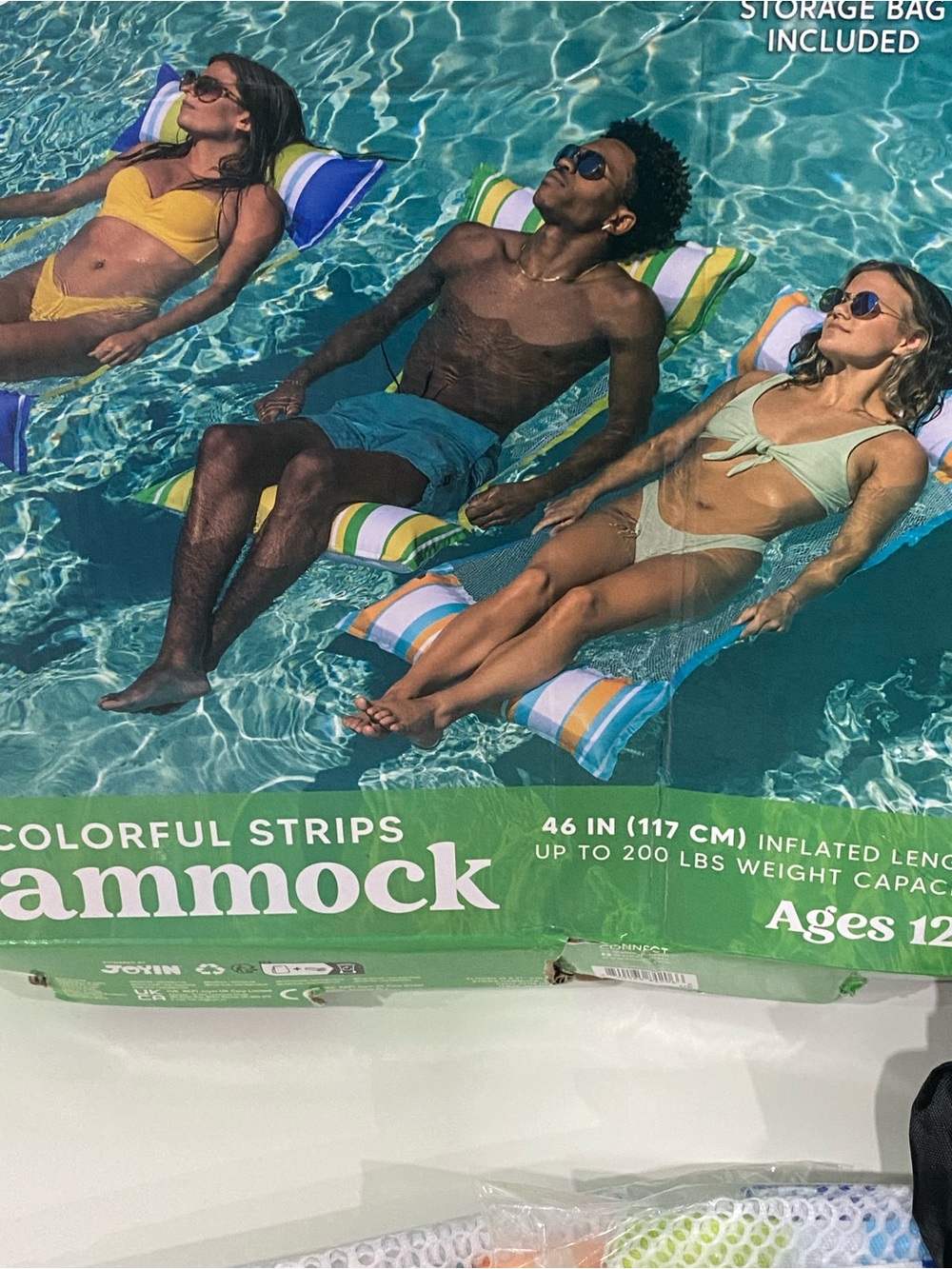 NEW set of 3 striped pool floats hammock float with storage bag and pump beach